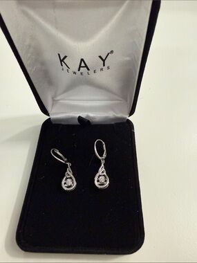 Kay Jewelers White Gold Teardrop Dangle Earrings with Diamonds